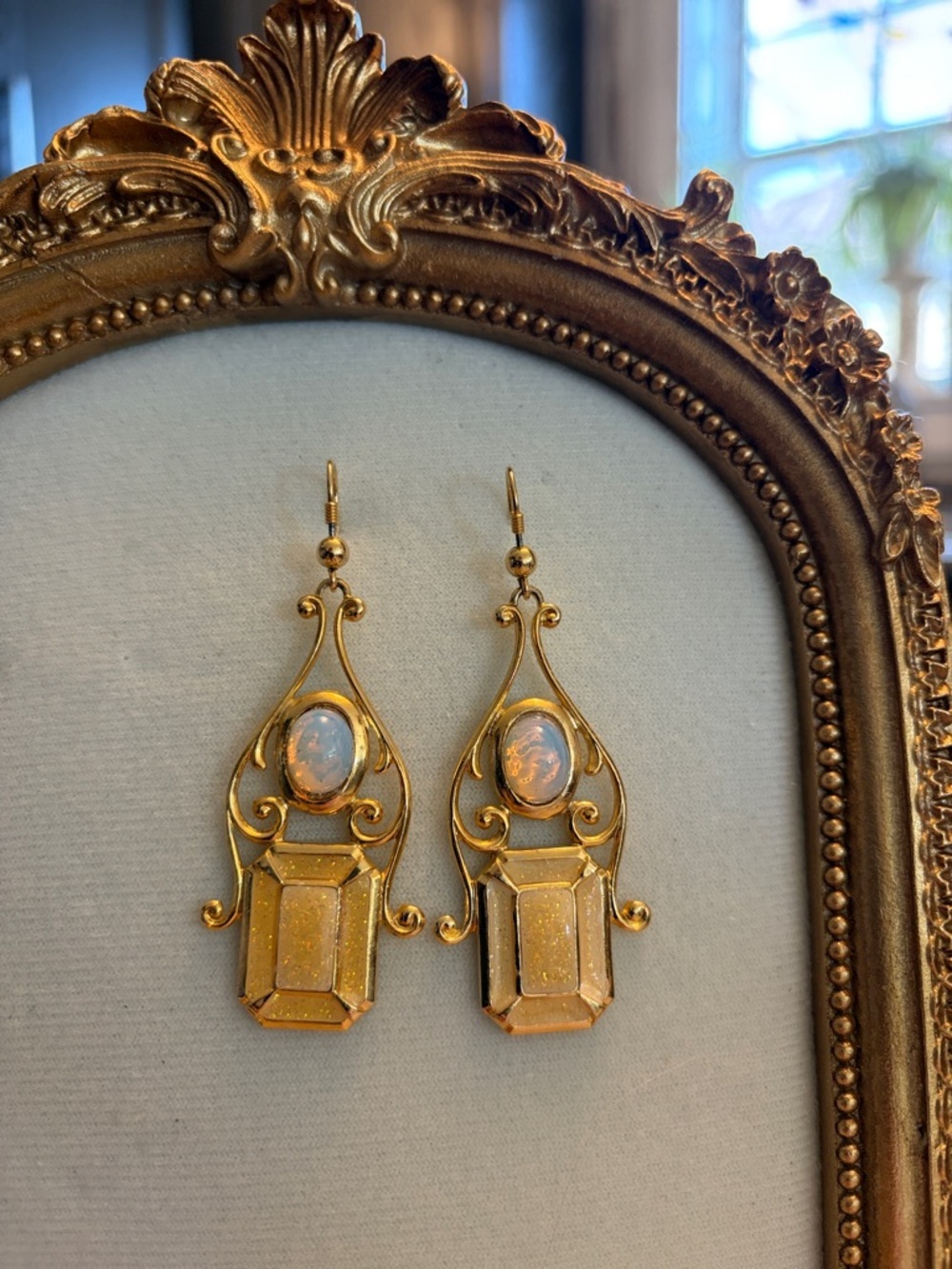 BEVERLY HAMBURG | Gold Tone Opal Drop Earrings - Picture 2 of 7